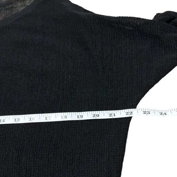 Eileen Fisher Open Knit Mesh Top Black Women Medium Linen - Picture 4 of 5